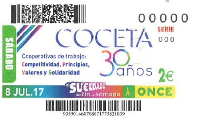 La Confederación Española de Cooperativas de Trabajo Asociado celebra sus 30  años, en el cupón de la ONCE