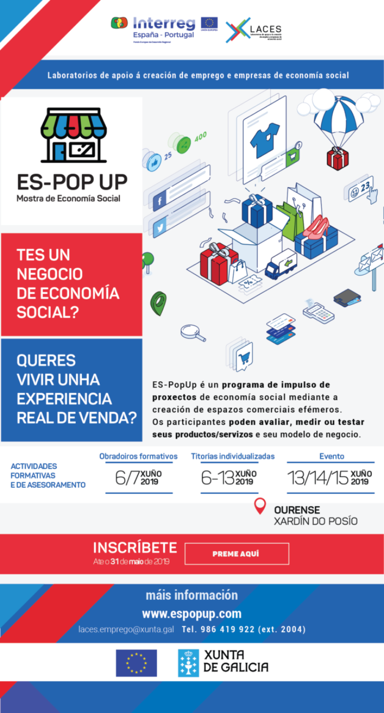 Abierto el plazo de inscripción para proyectos de economía social en el espacio comercial ES- POP UP Ourense